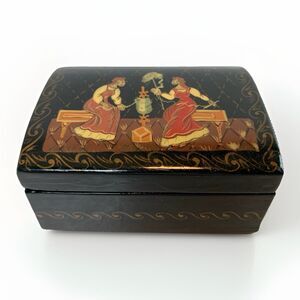 Vintage Russian Fedoskino Hand-Painted Lacquer Miniature Box – Folk Scene Signed